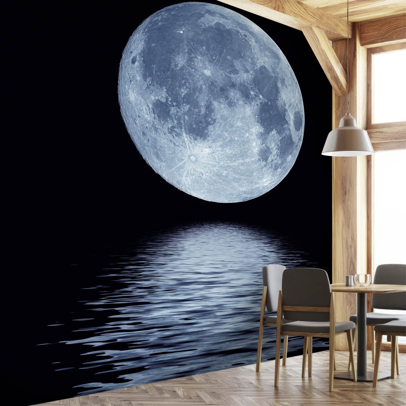 Фотошпалери відображення повного місяця на поверхні води