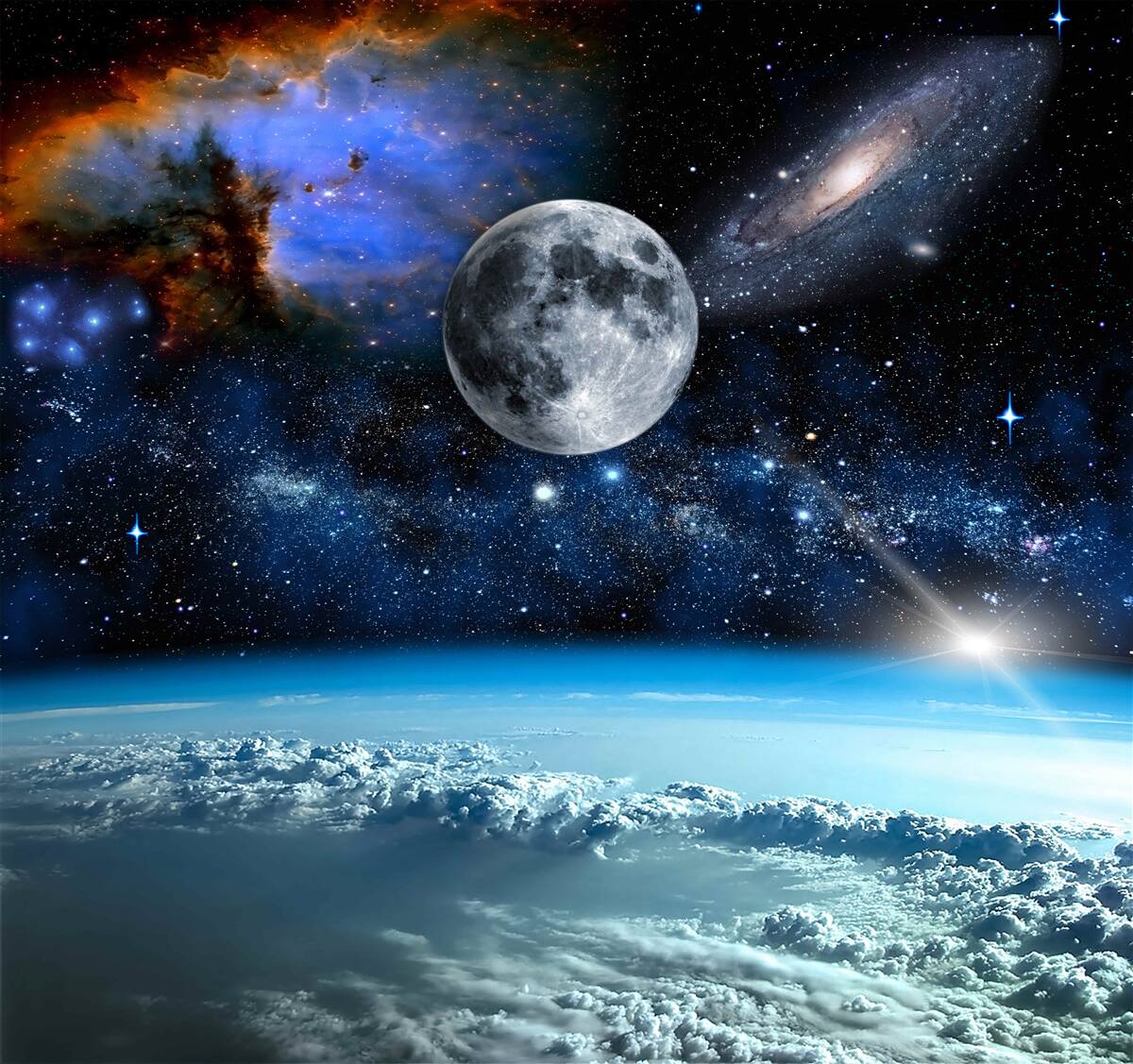 Фотошпалери місяць і всесвіт над хмарами