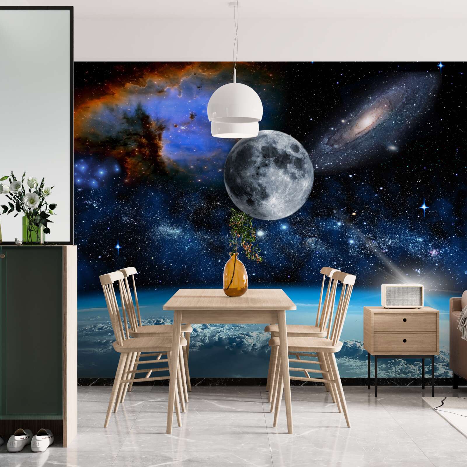 Фотошпалери місяць і всесвіт над хмарами