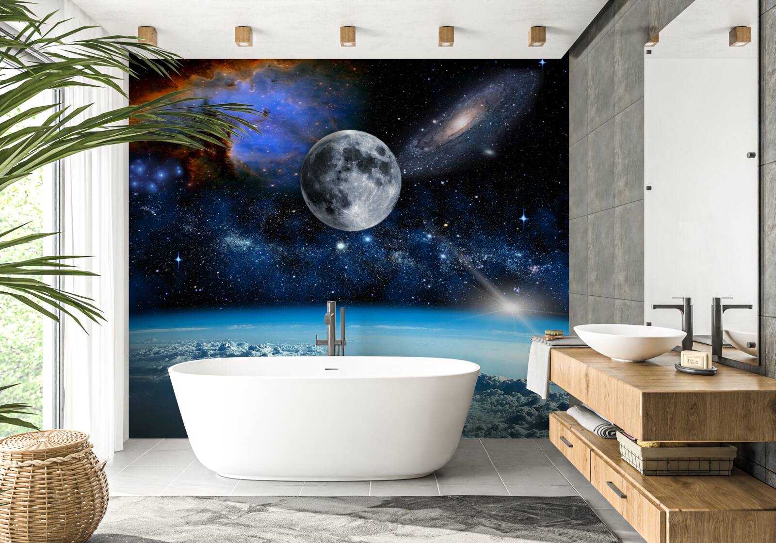 Фотошпалери місяць і всесвіт над хмарами