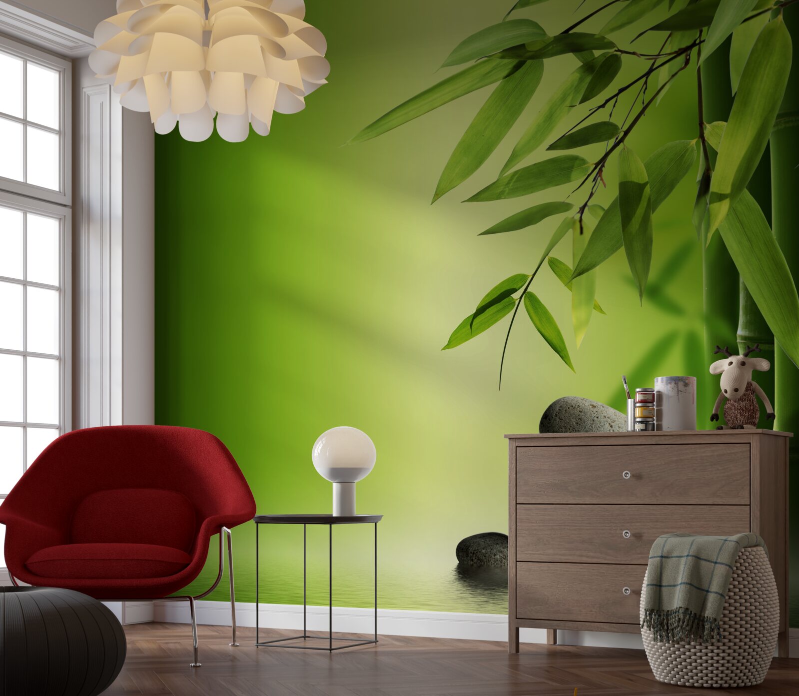 Фотошпалери зелений бамбук і спа-камені