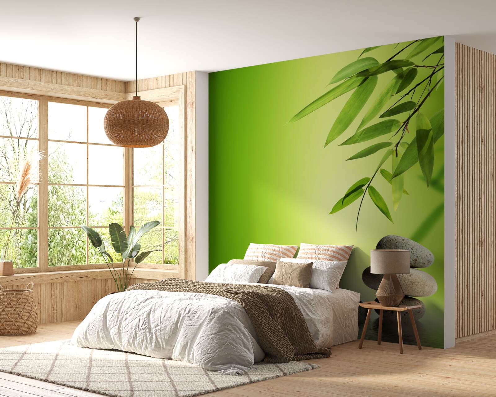 Фотошпалери зелений бамбук і спа-камені