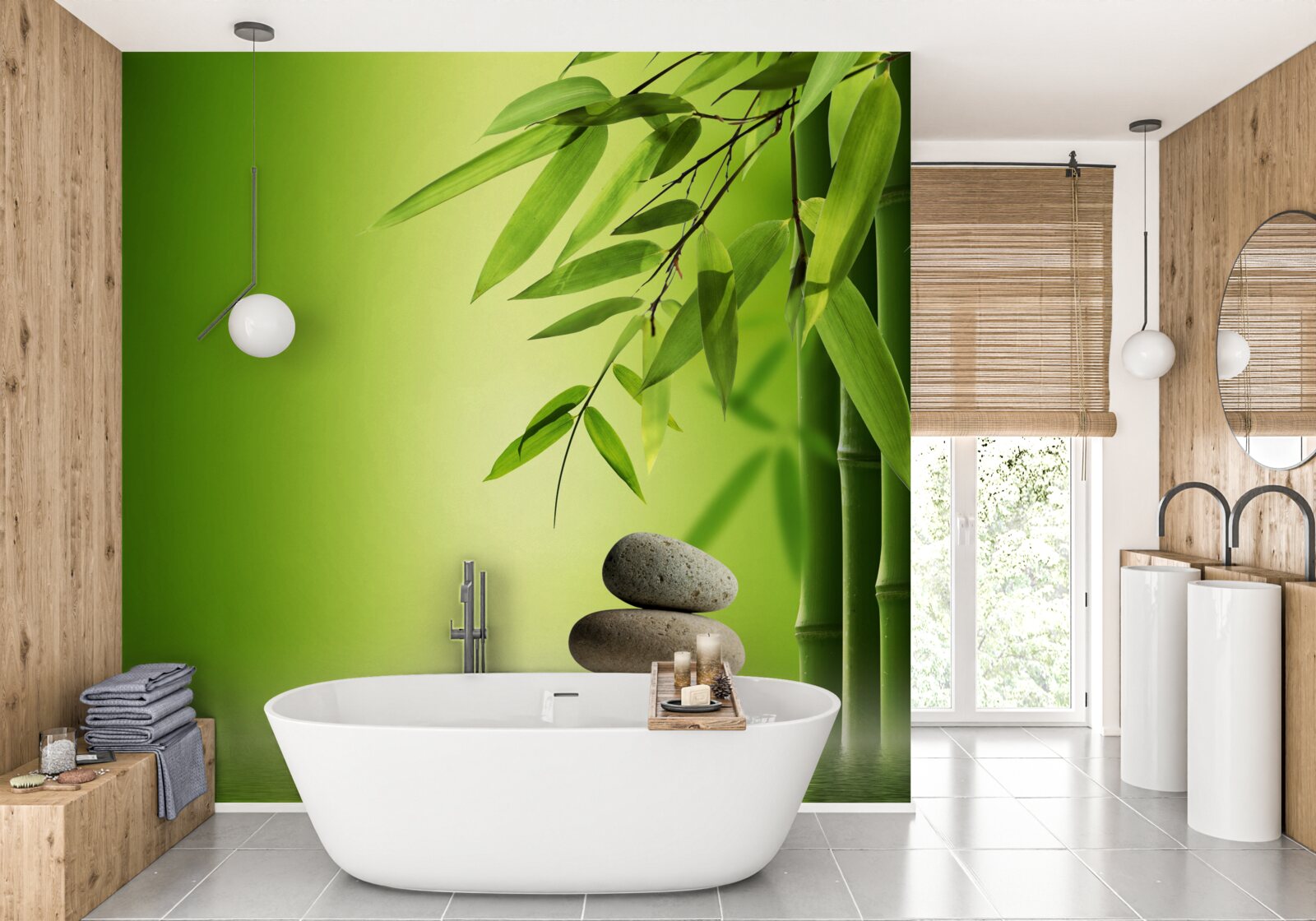 Фотошпалери зелений бамбук і спа-камені