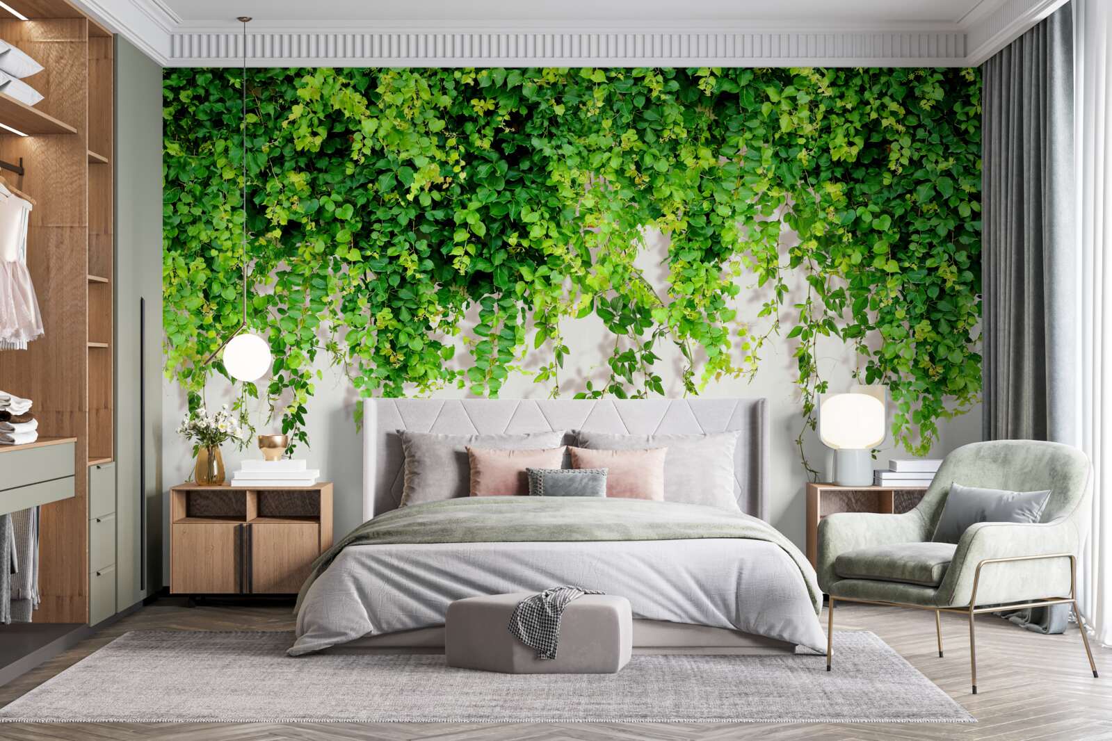 Фотошпалери висячі рослини світло-зелені