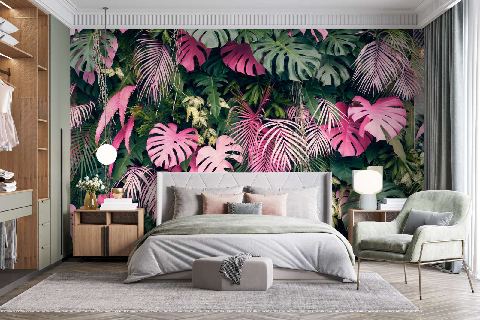 Фотошпалери листя папороті яскраво-рожеве