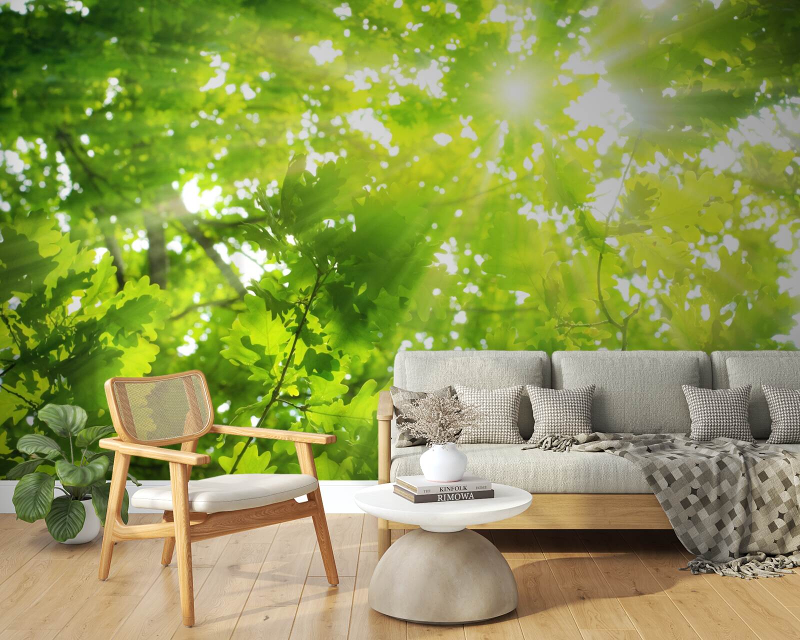 Фотошпалери сонячні промені пробиваються крізь зелені чагарники