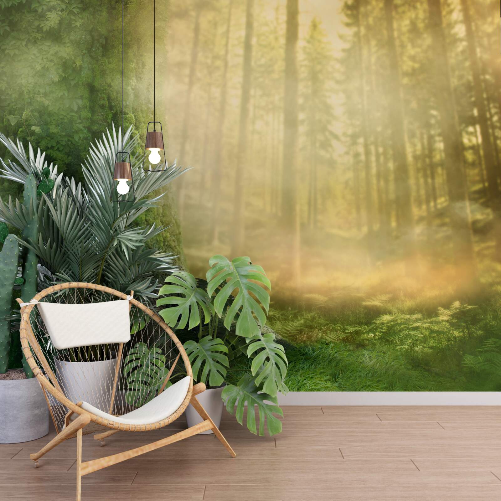 Фотошпалери зелений ліс оповитий густим туманом