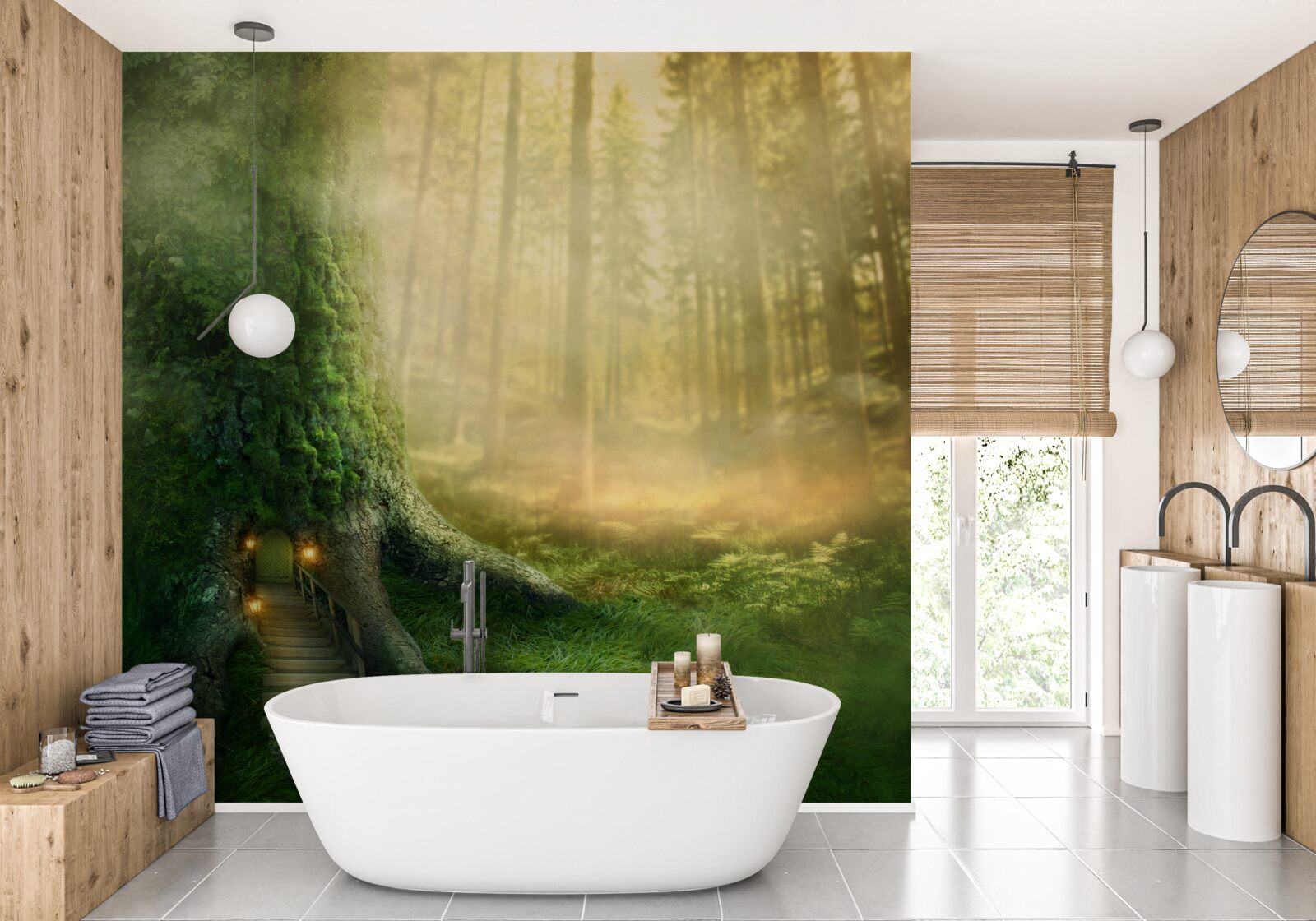 Фотошпалери зелений ліс оповитий густим туманом