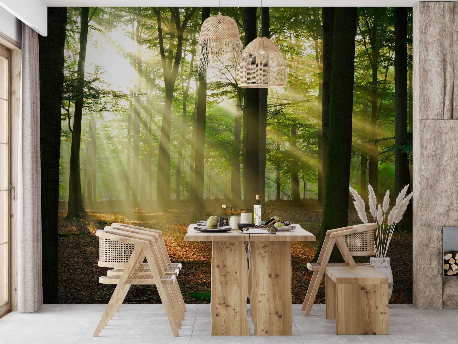 Фотошпалери сонячні промені пробиваються крізь ранковий туман у пустелі