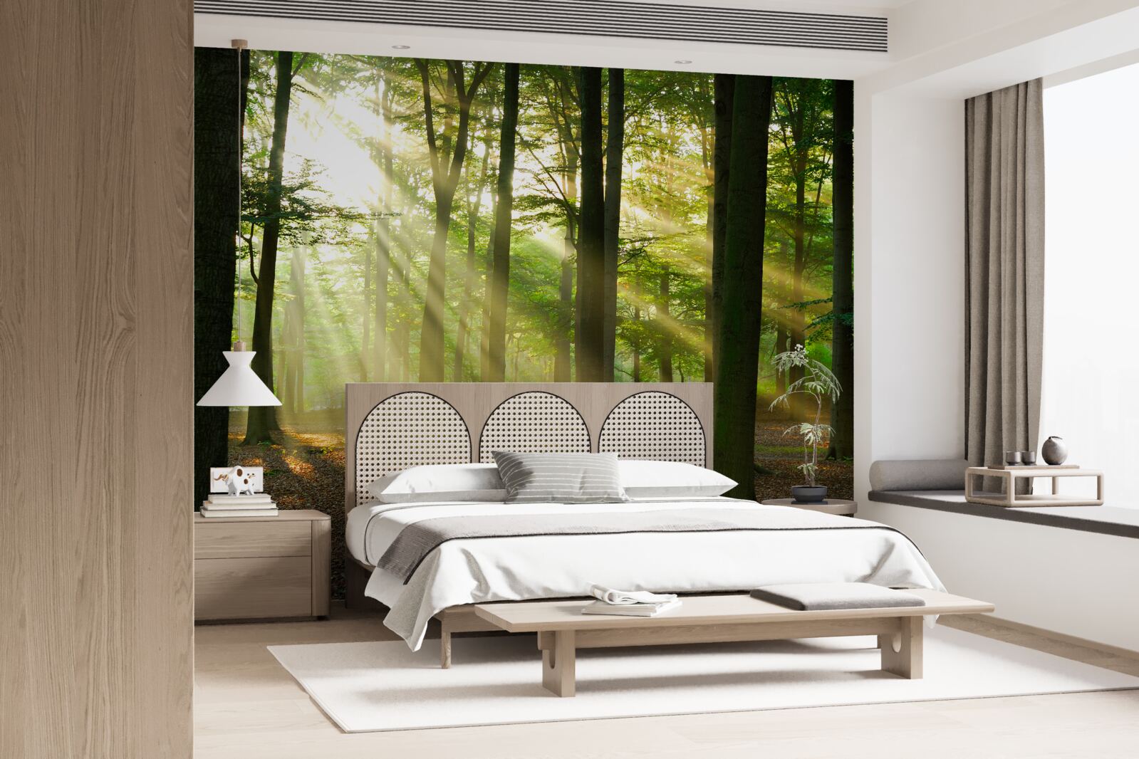 Фотошпалери сонячні промені пробиваються крізь ранковий туман у пустелі