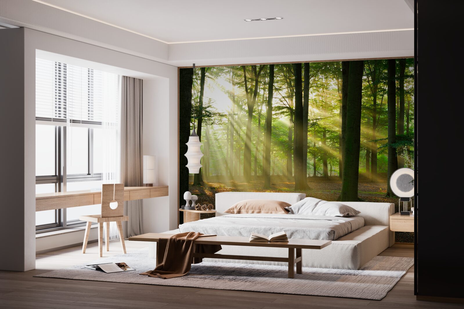 Фотошпалери сонячні промені пробиваються крізь ранковий туман у пустелі