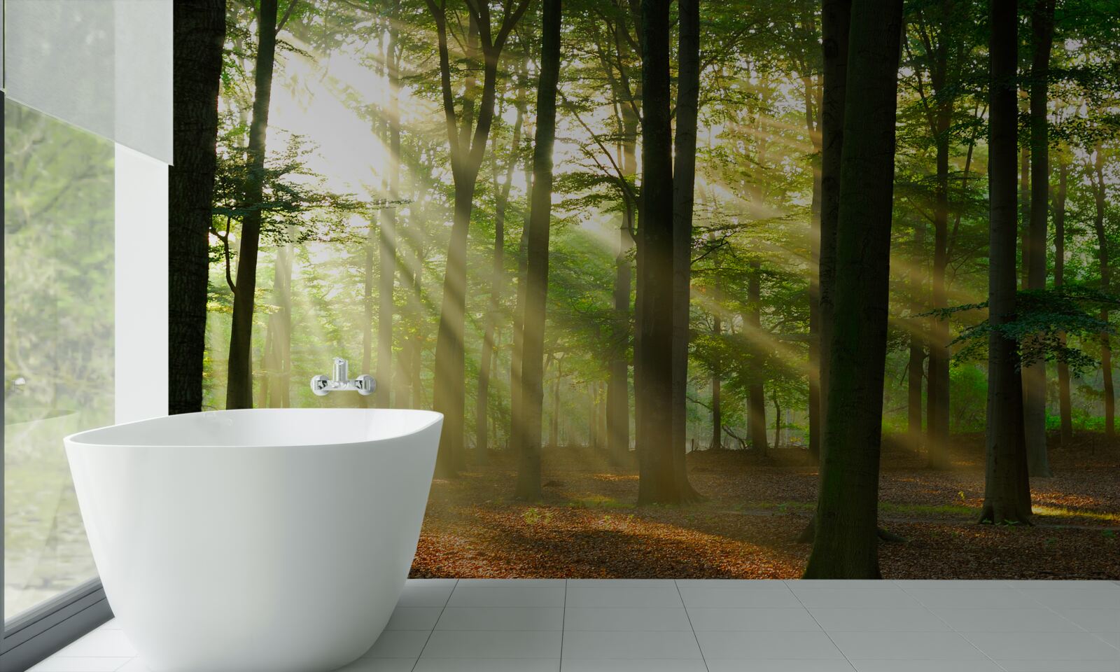 Фотошпалери сонячні промені пробиваються крізь ранковий туман у пустелі