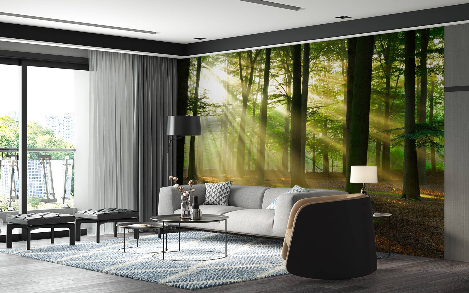 Фотошпалери сонячні промені пробиваються крізь ранковий туман у пустелі