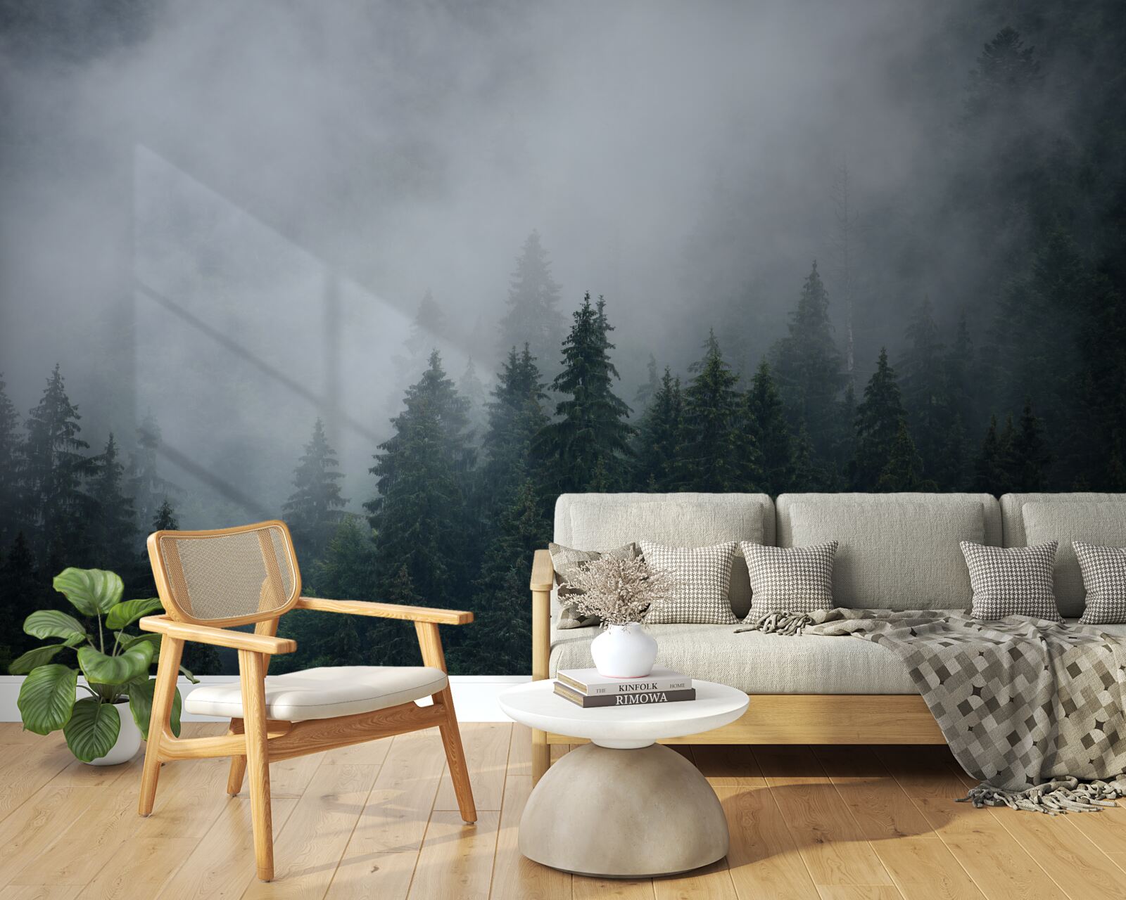 Фотошпалери туман опускається на ялиновий гай