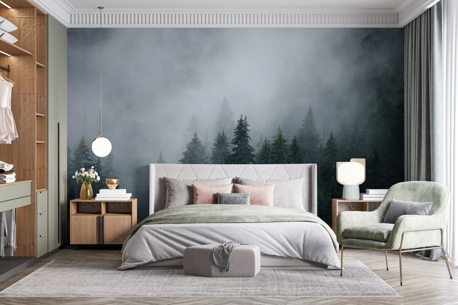 Фотошпалери туман опускається на ялиновий гай