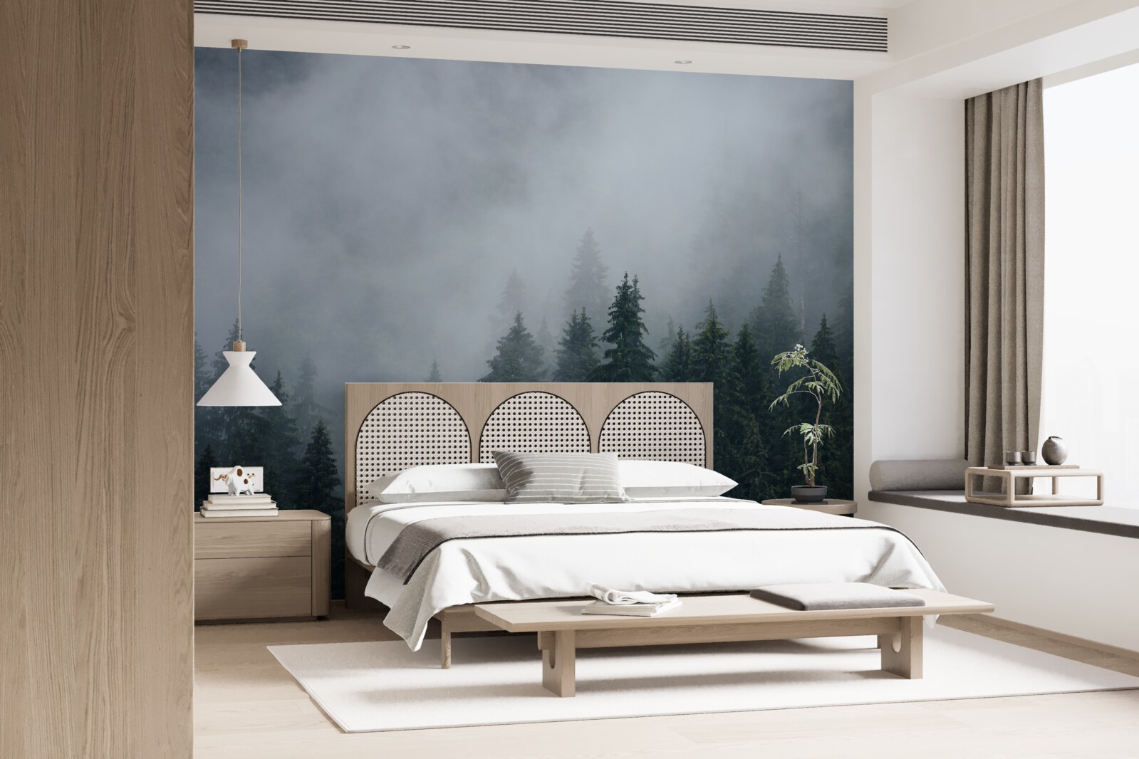 Фотошпалери туман опускається на ялиновий гай