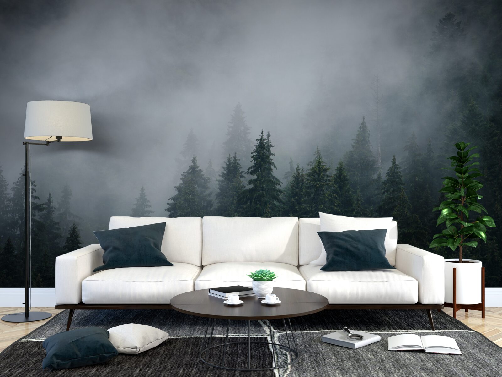 Фотошпалери туман опускається на ялиновий гай