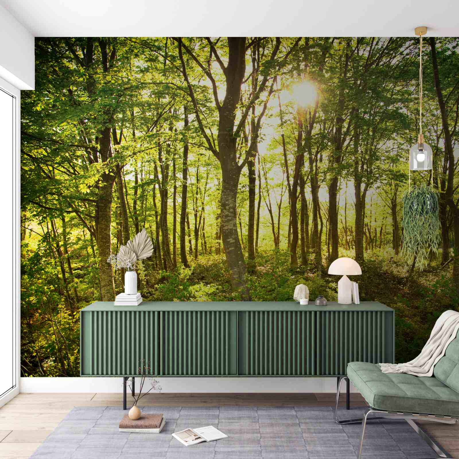 Фотошпалери сонячне світло освітлює осиковий гай