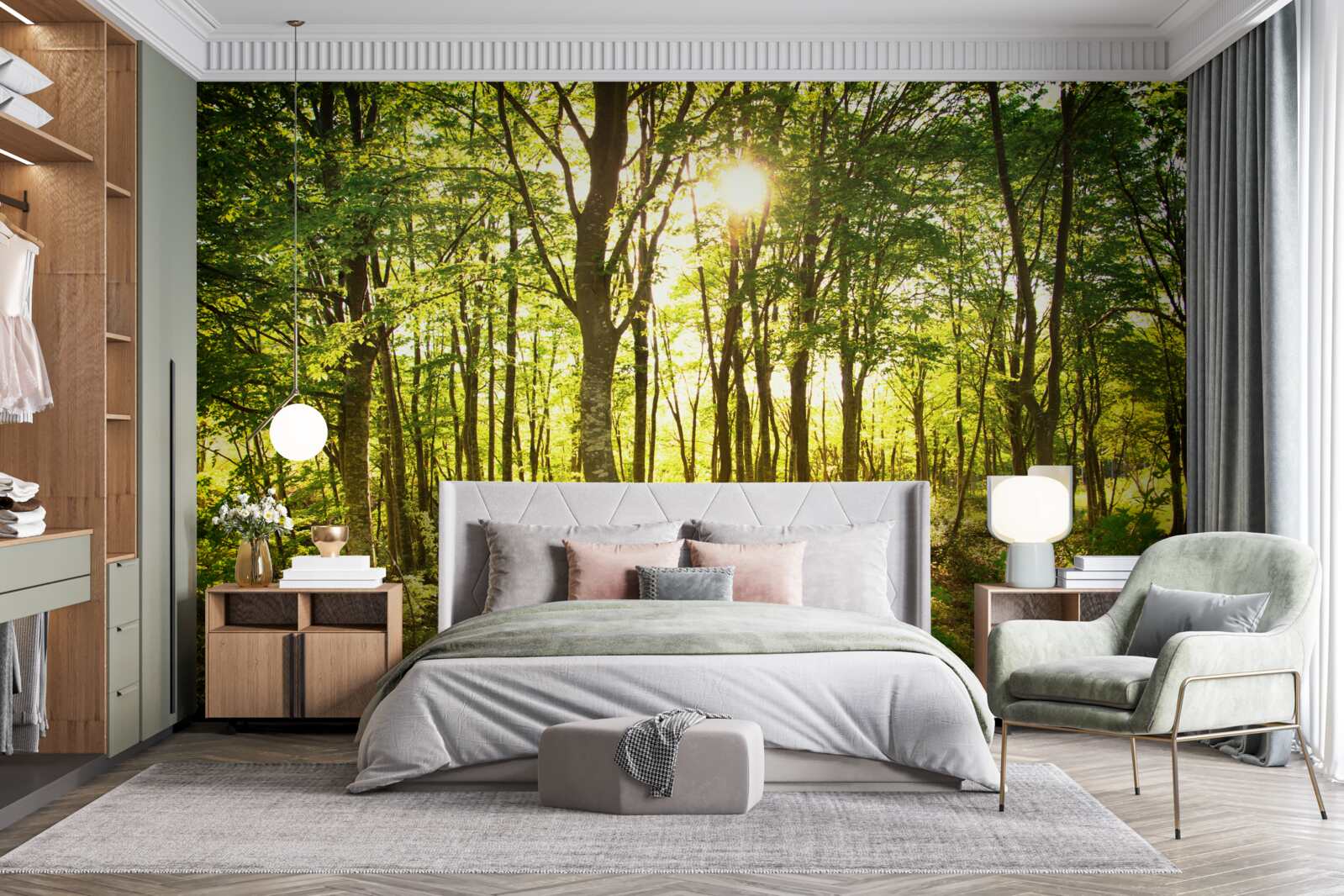 Фотошпалери сонячне світло освітлює осиковий гай