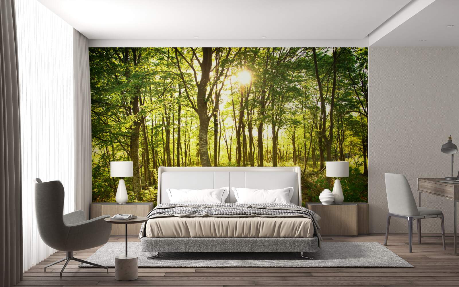 Фотошпалери сонячне світло освітлює осиковий гай