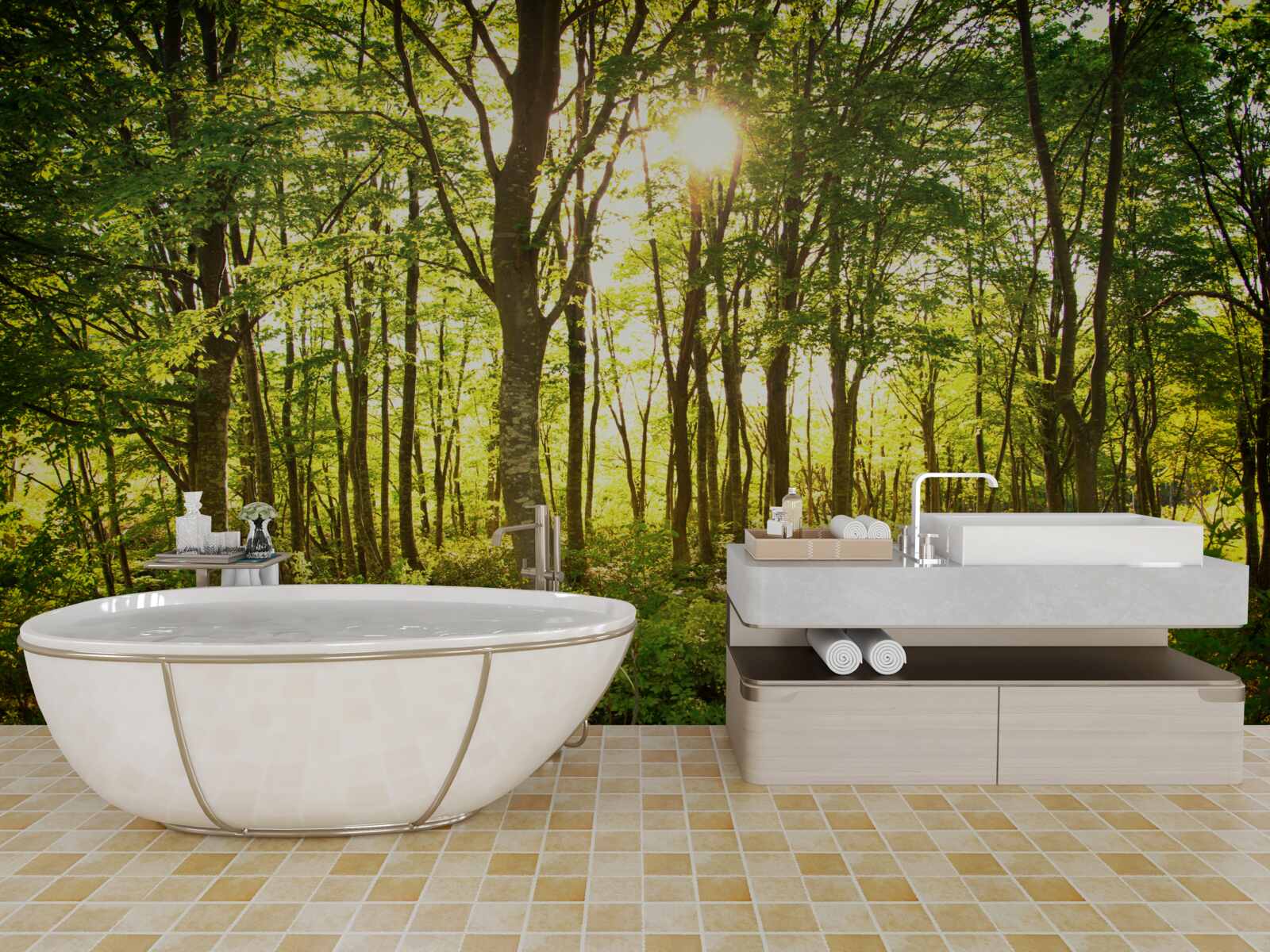 Фотошпалери сонячне світло освітлює осиковий гай