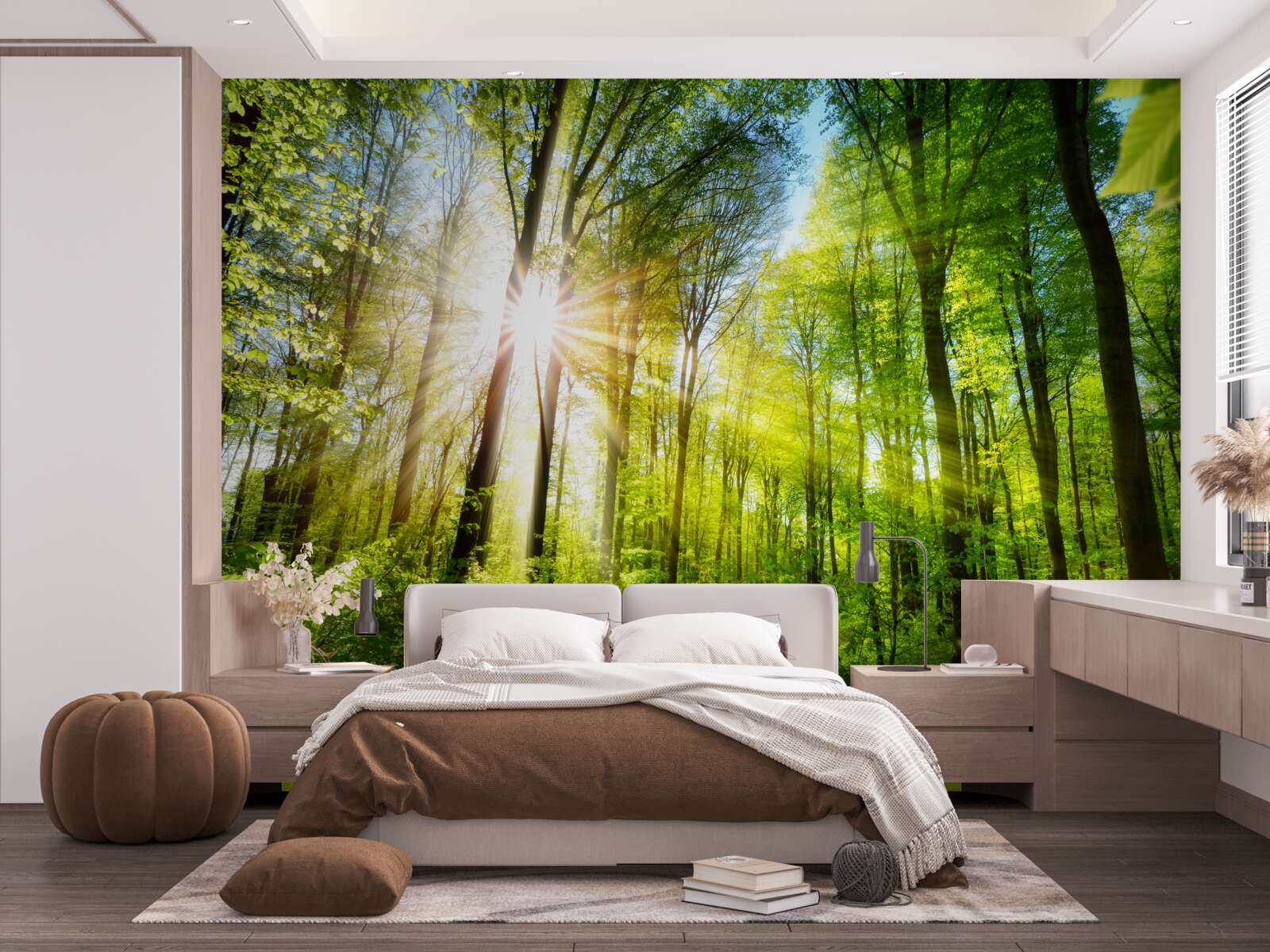 Фотошпалери ранкове сонце в зеленому лісі