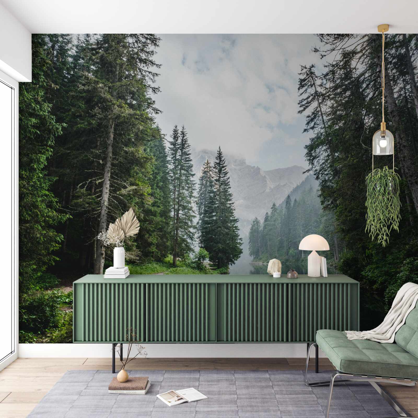 Фотошпалери тихий ставок у сосновому гаю