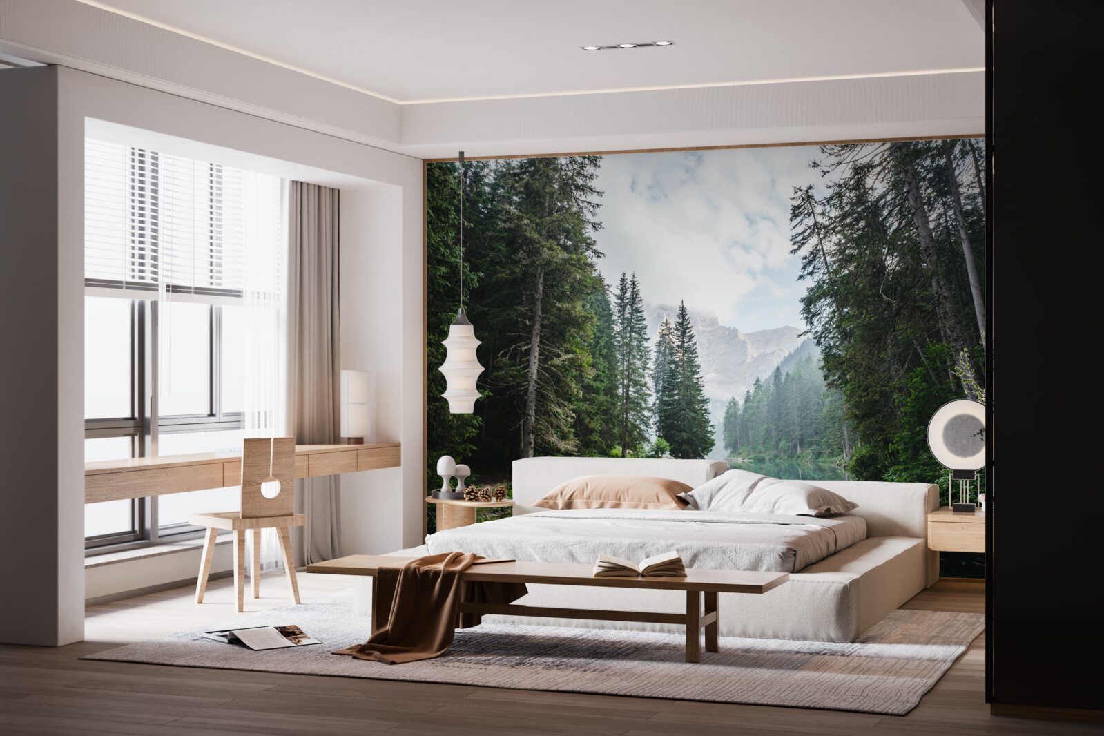 Фотошпалери тихий ставок у сосновому гаю