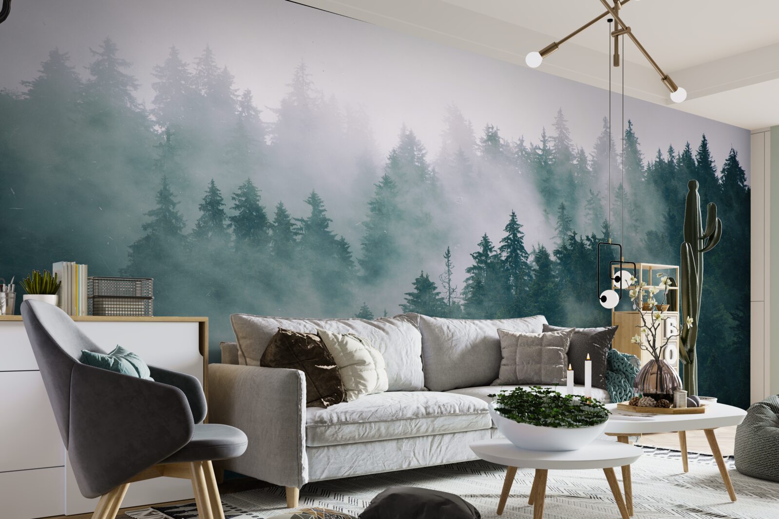 Фотошпалери туманна ранкова година в хвойному лісі