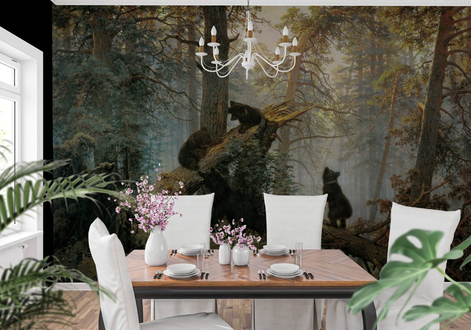 Фотошпалери Світанок у лісі, де панують сосни