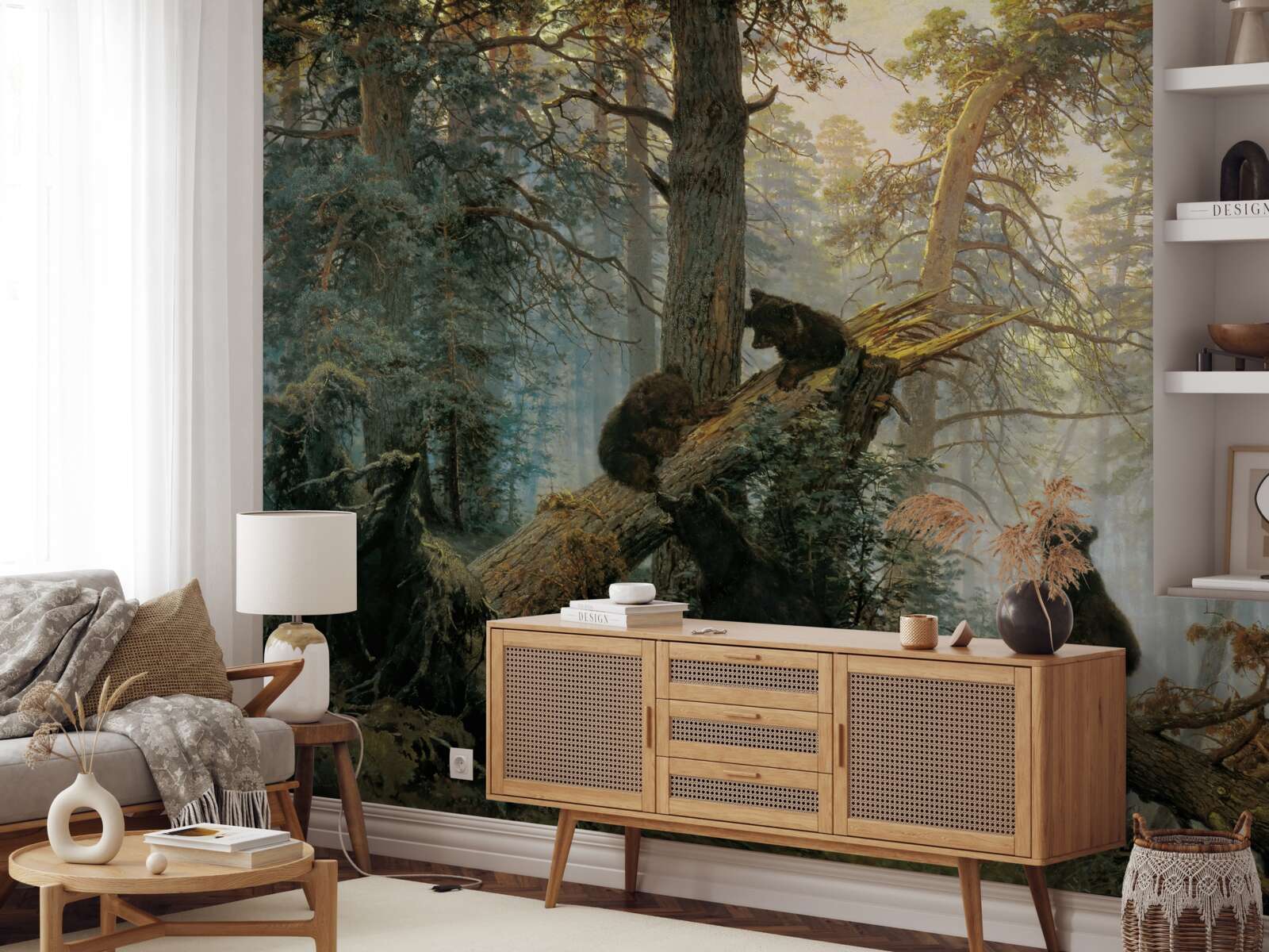 Фотошпалери Світанок у лісі, де панують сосни