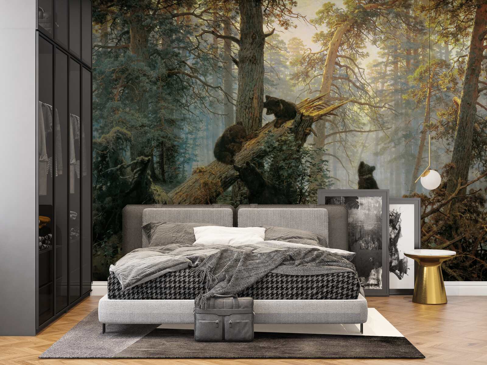 Фотошпалери Світанок у лісі, де панують сосни