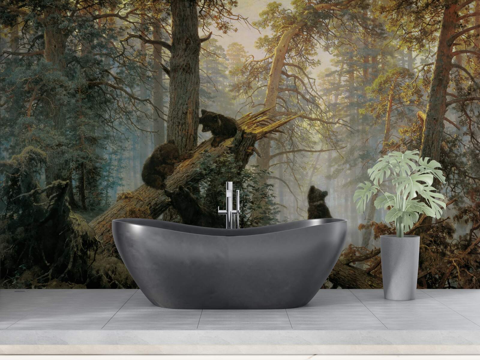 Фотошпалери Світанок у лісі, де панують сосни