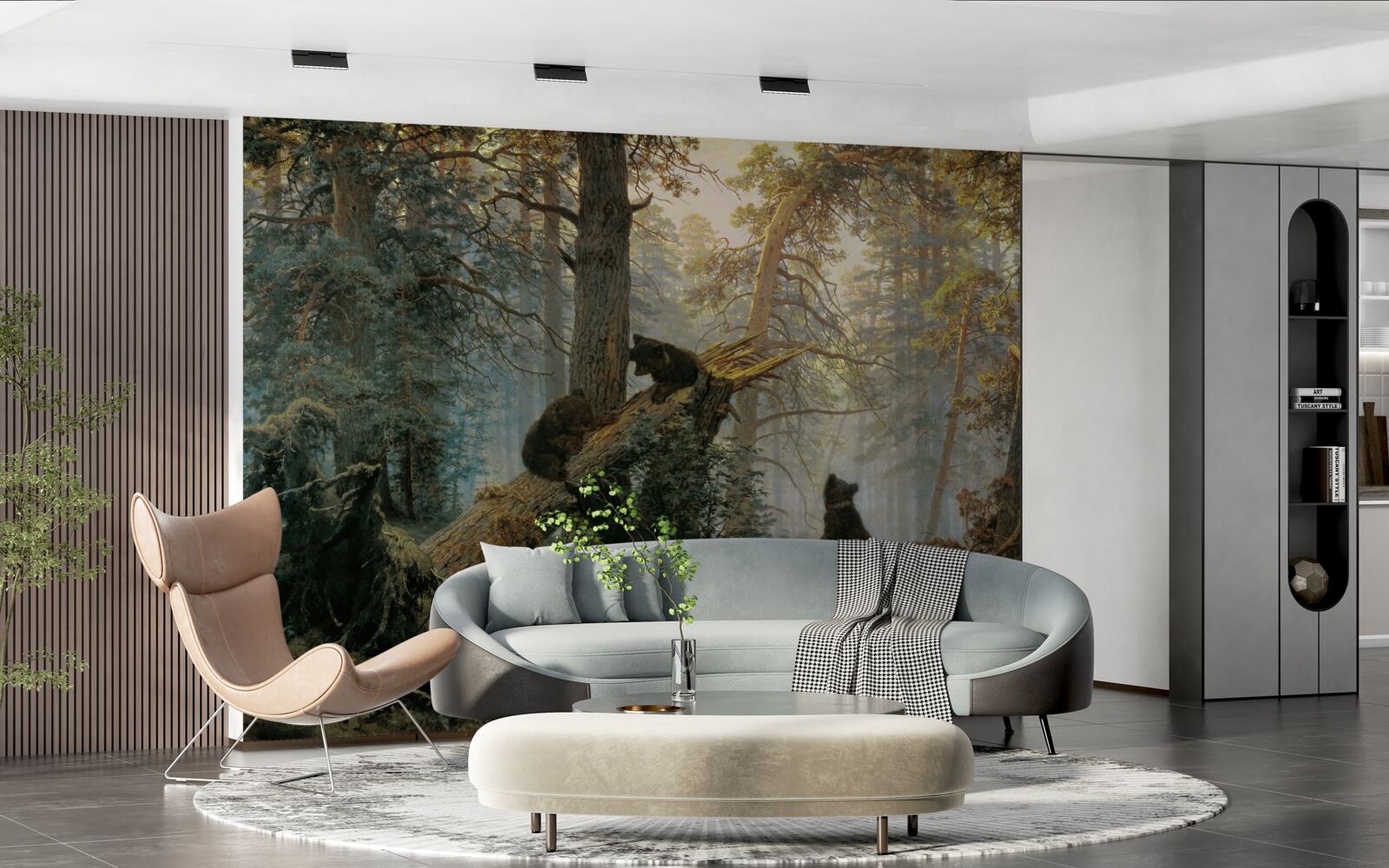 Фотошпалери Світанок у лісі, де панують сосни