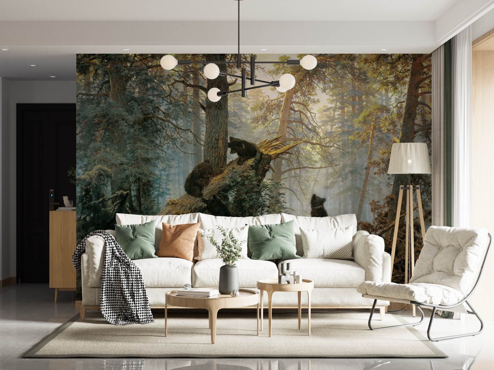 Фотошпалери Світанок у лісі, де панують сосни