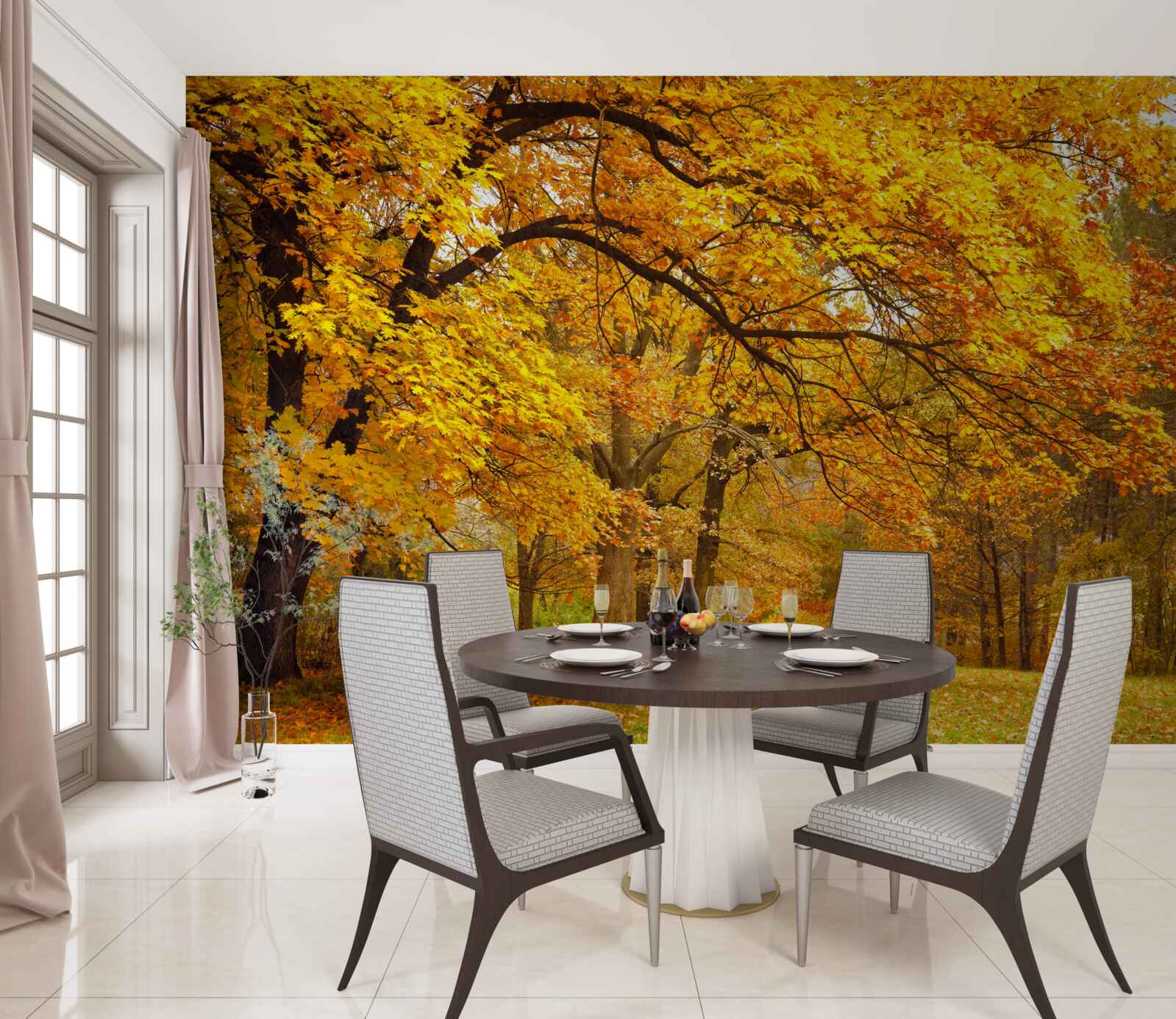 Фотошпалери осінь у своєму жовтому вбранні увійшла до лісу