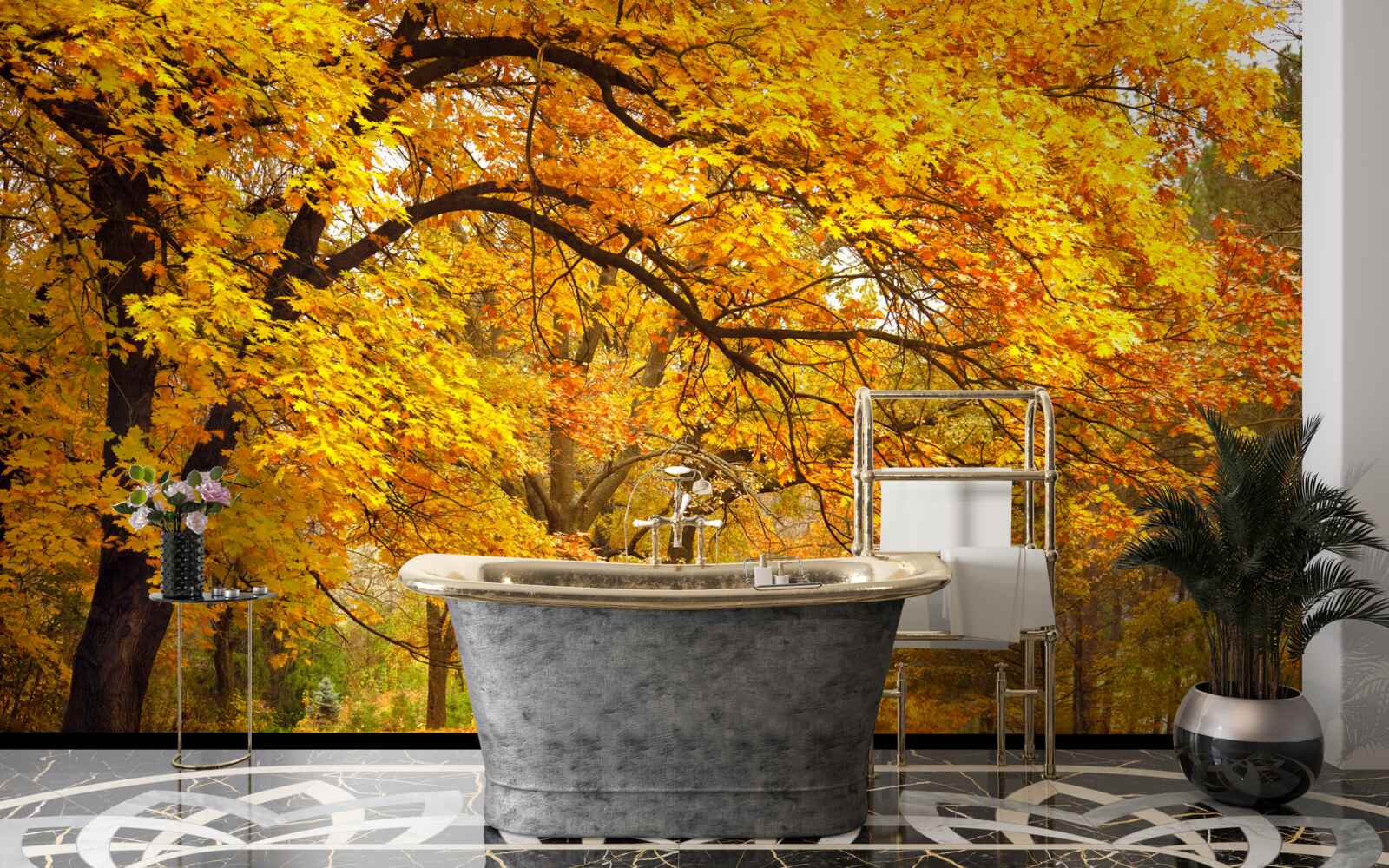 Фотошпалери осінь у своєму жовтому вбранні увійшла до лісу