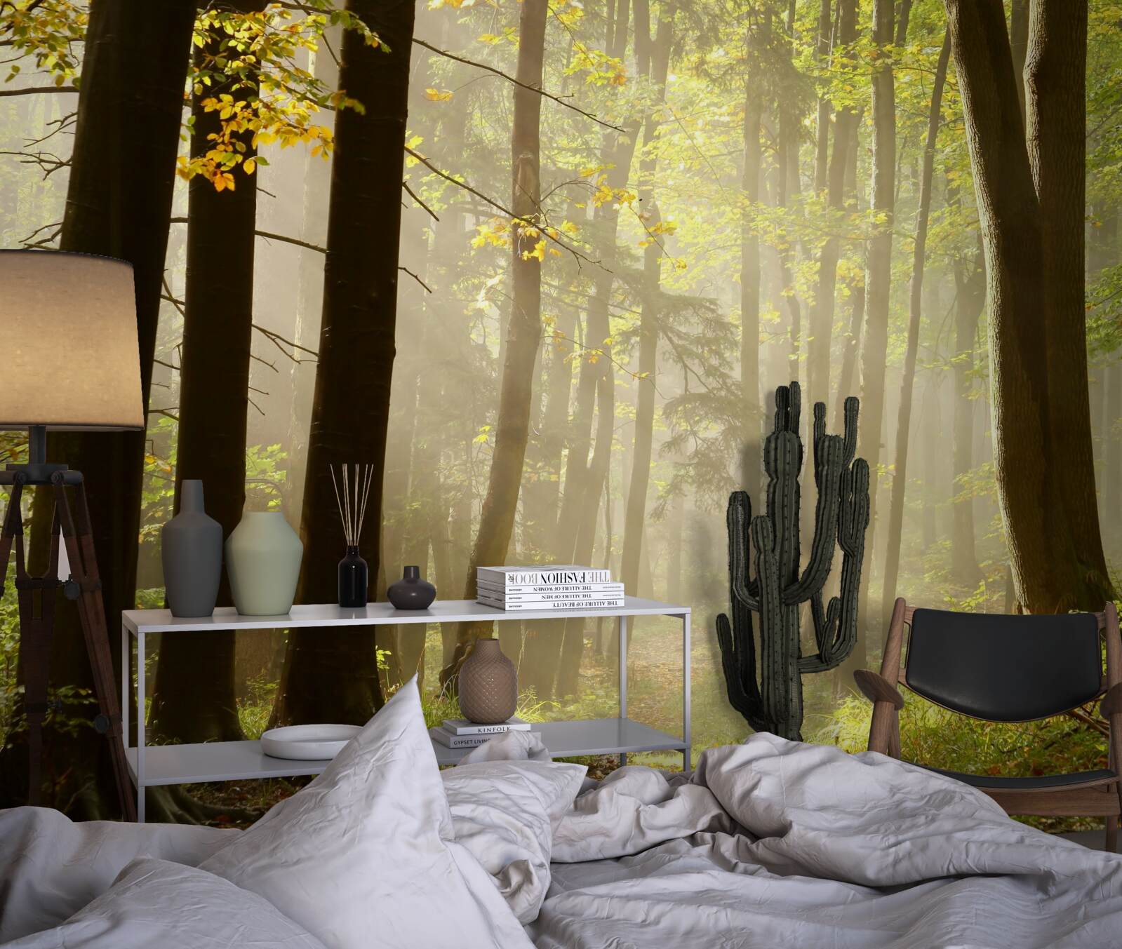 Фотошпалери промені ранкового сонця пронизують туман у пустелі