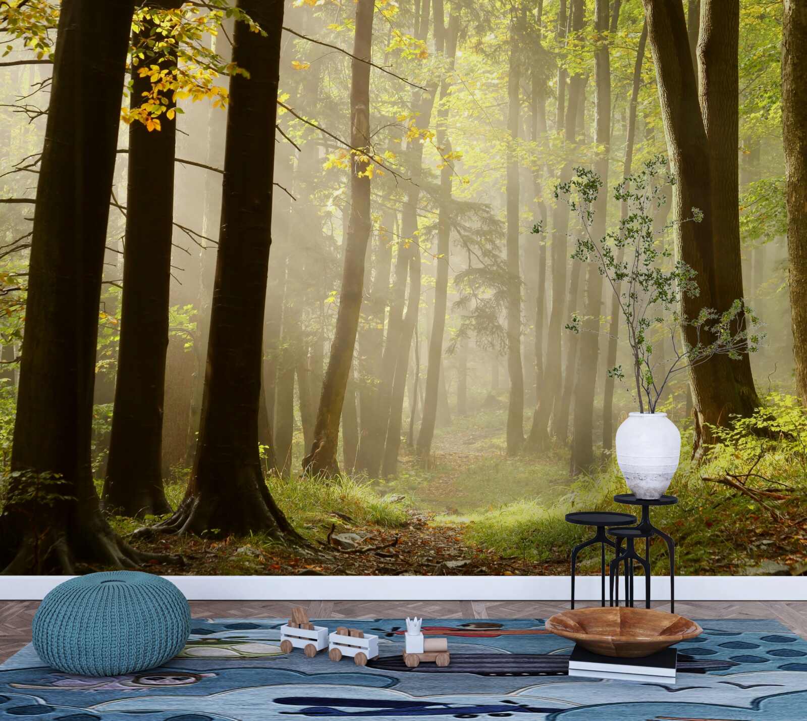 Фотошпалери промені ранкового сонця пронизують туман у пустелі