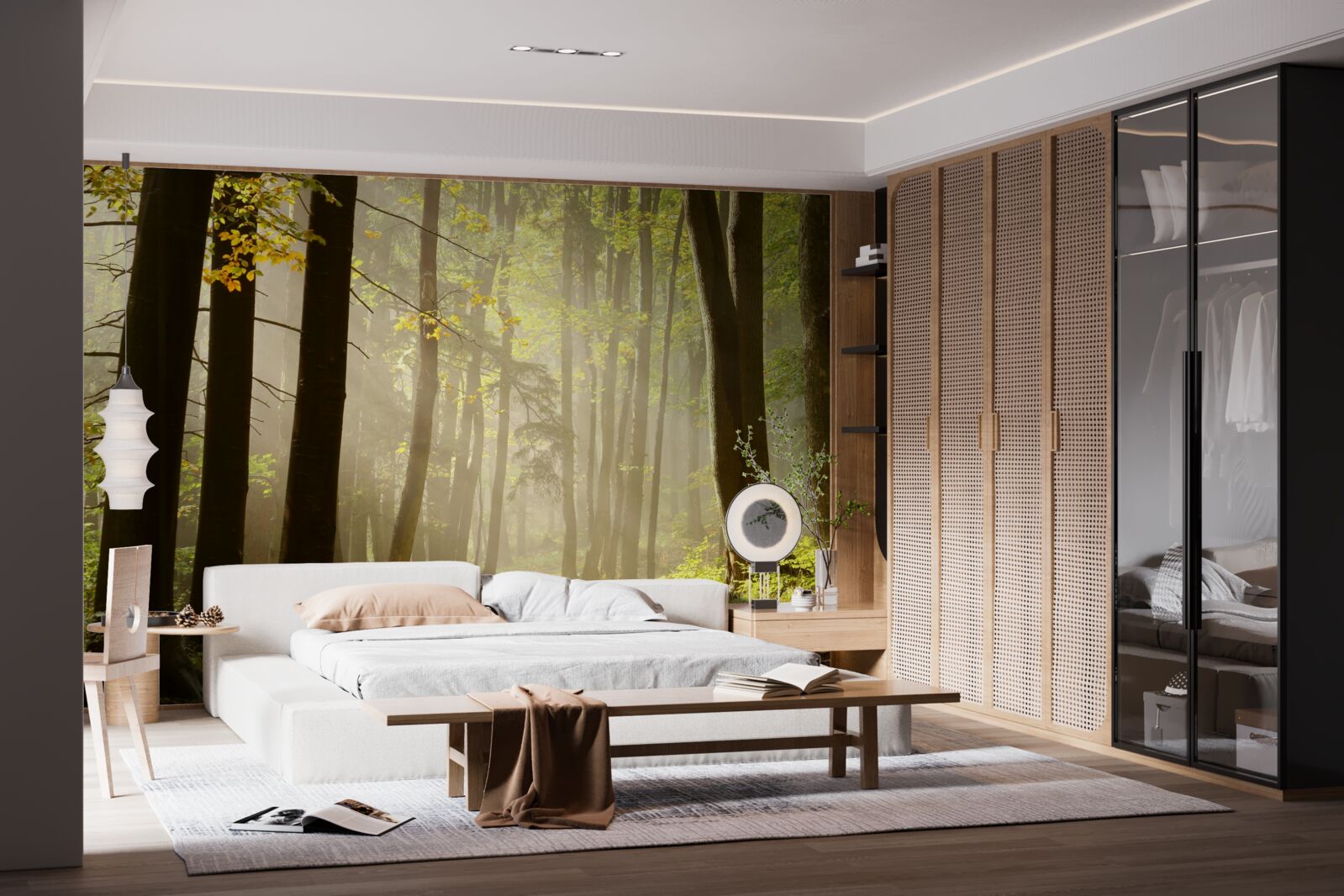 Фотошпалери промені ранкового сонця пронизують туман у пустелі