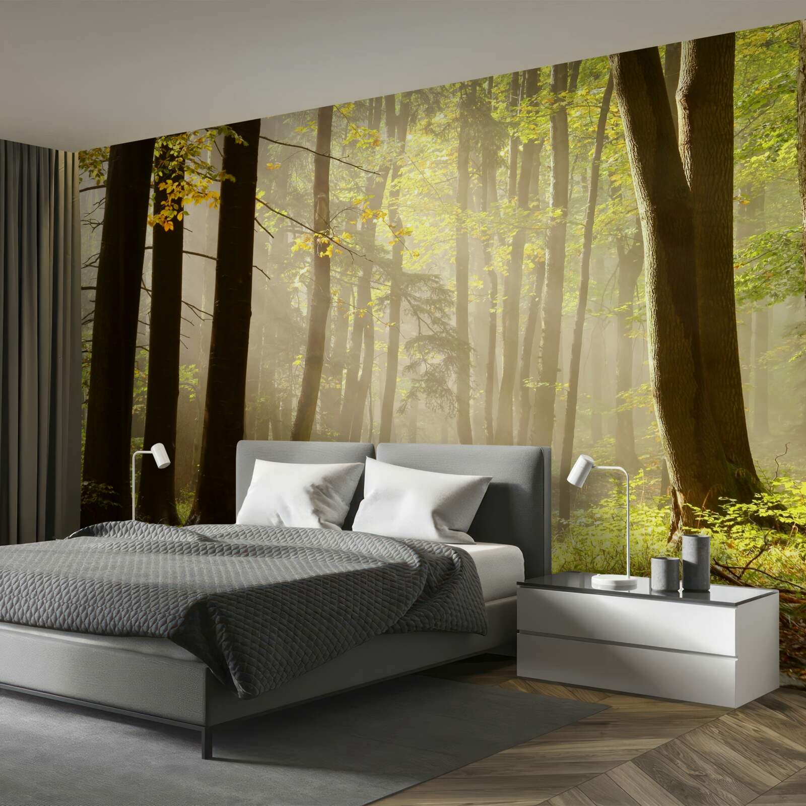 Фотошпалери промені ранкового сонця пронизують туман у пустелі