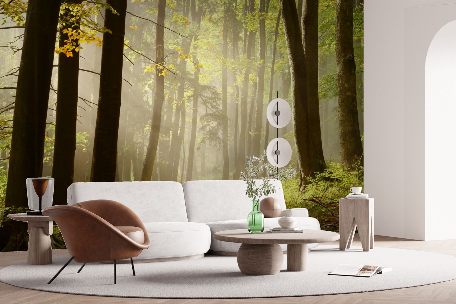 Фотошпалери промені ранкового сонця пронизують туман у пустелі