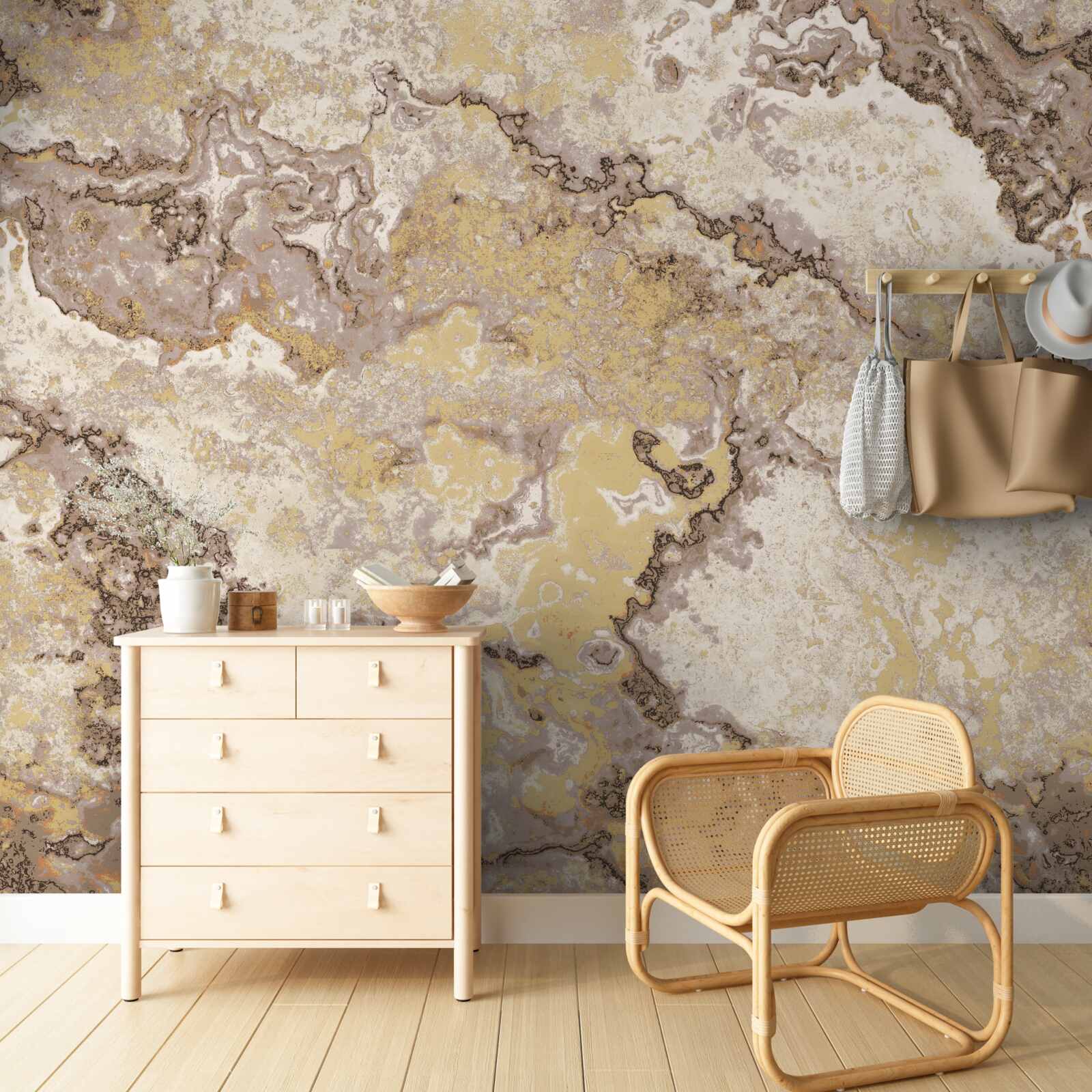 Фотошпалери ніжні хвилі світло-коричневого мармуру