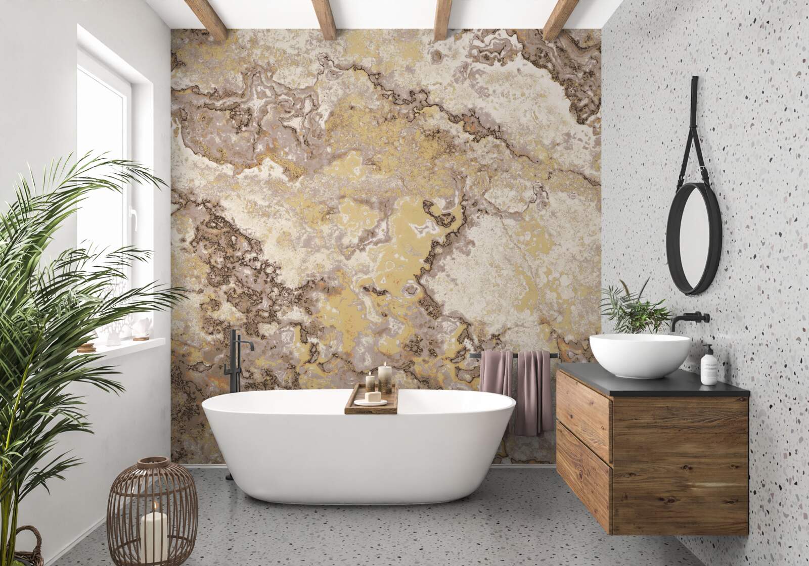 Фотошпалери ніжні хвилі світло-коричневого мармуру