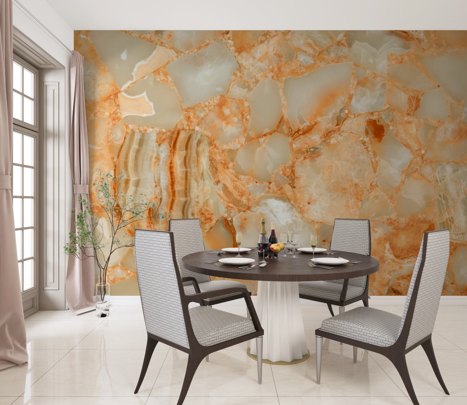 Фотошпалери відтінки бурштину в краплях на камені