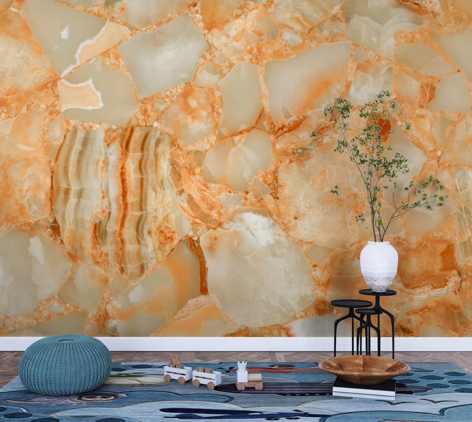 Фотошпалери відтінки бурштину в краплях на камені