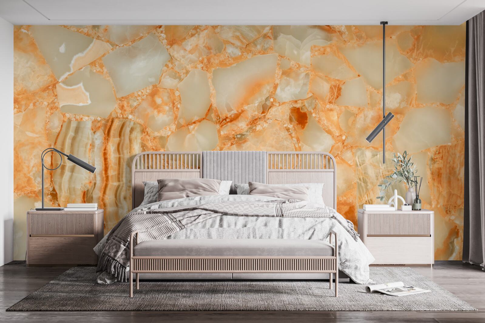 Фотошпалери відтінки бурштину в краплях на камені