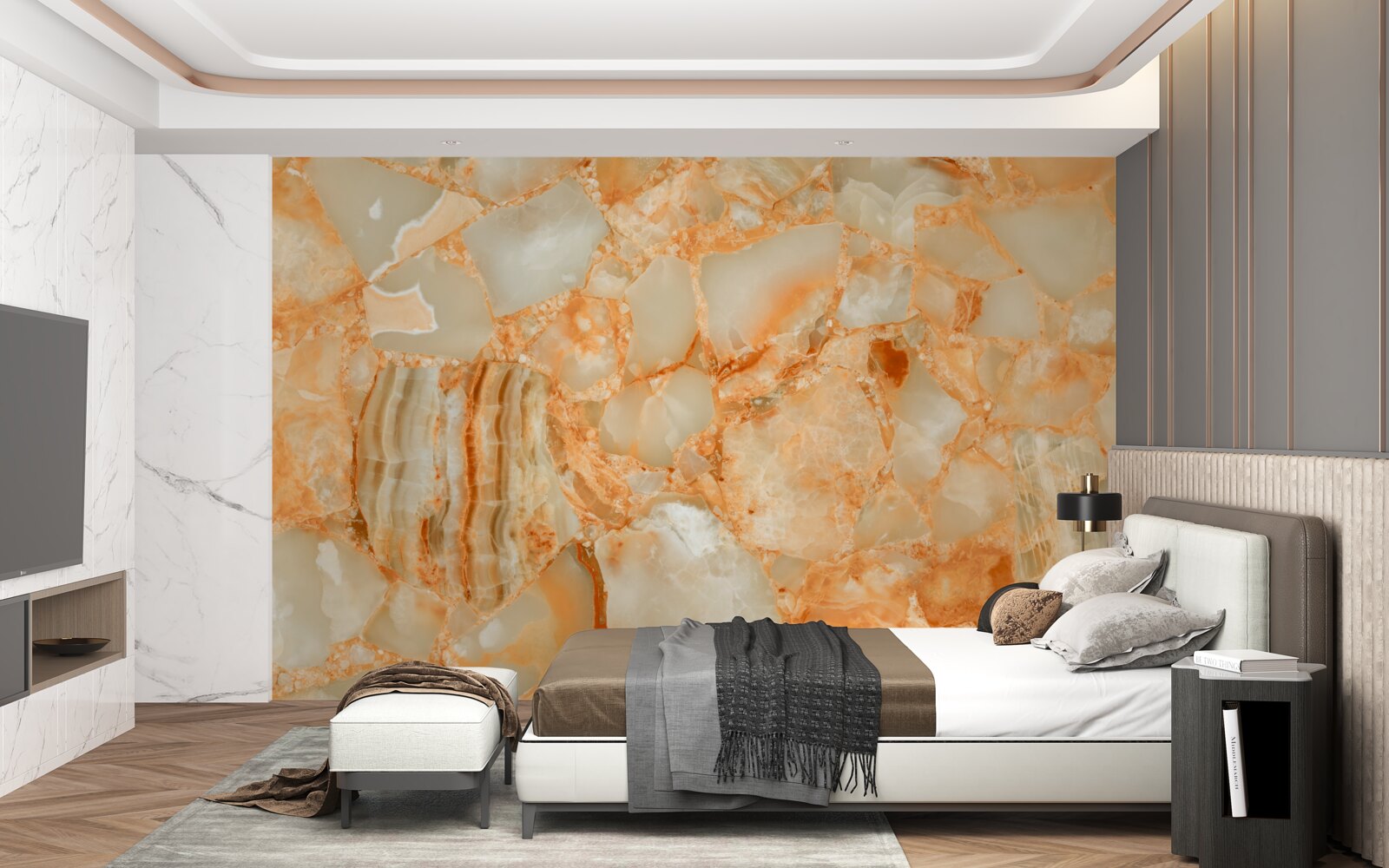 Фотошпалери відтінки бурштину в краплях на камені