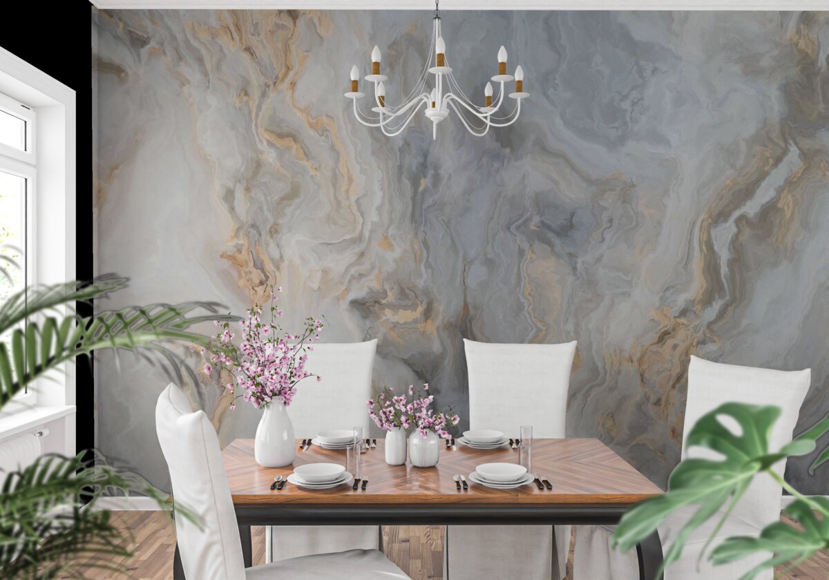 Фотошпалери сірий фон, декорований золотими тонами