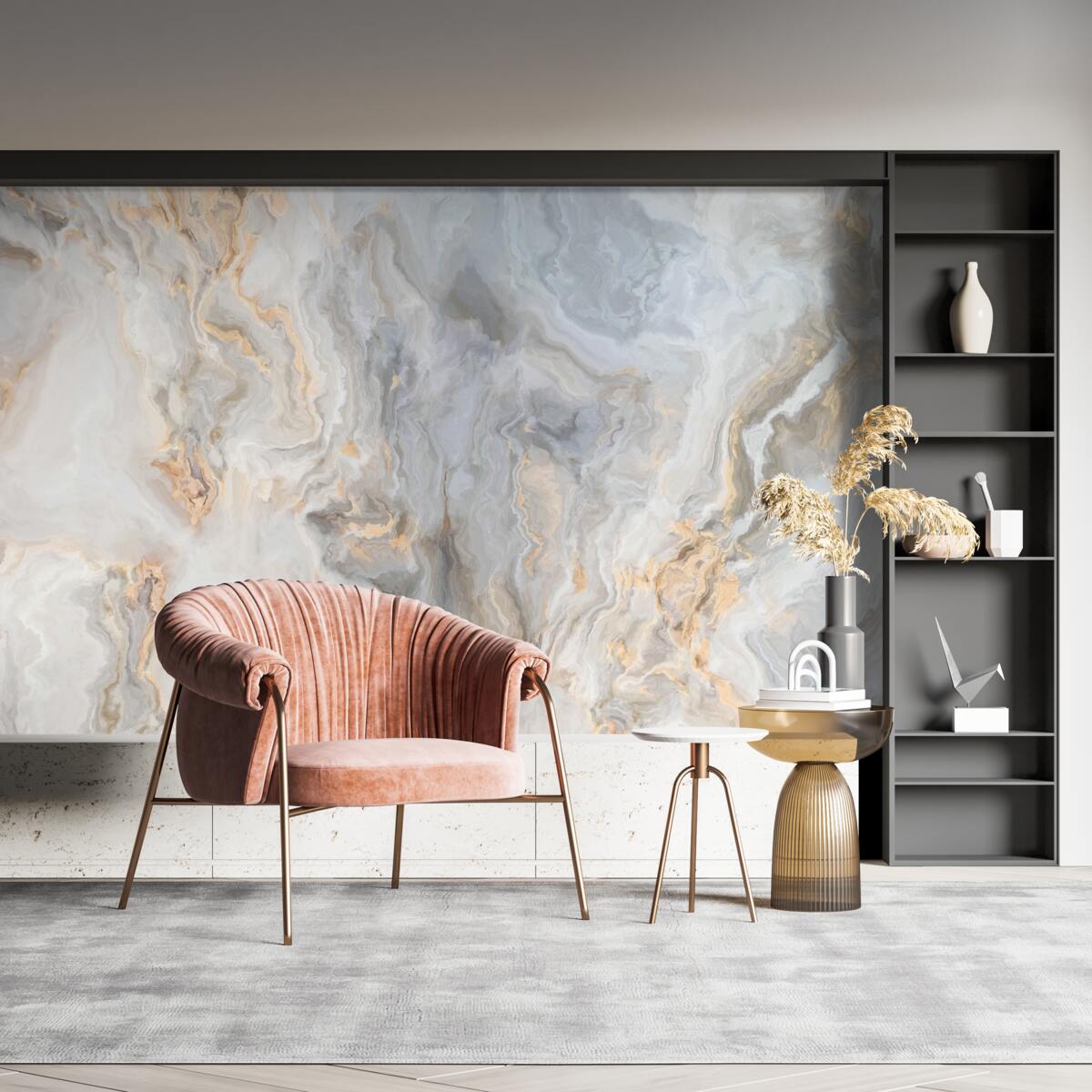 Фотошпалери сірий фон, декорований золотими тонами